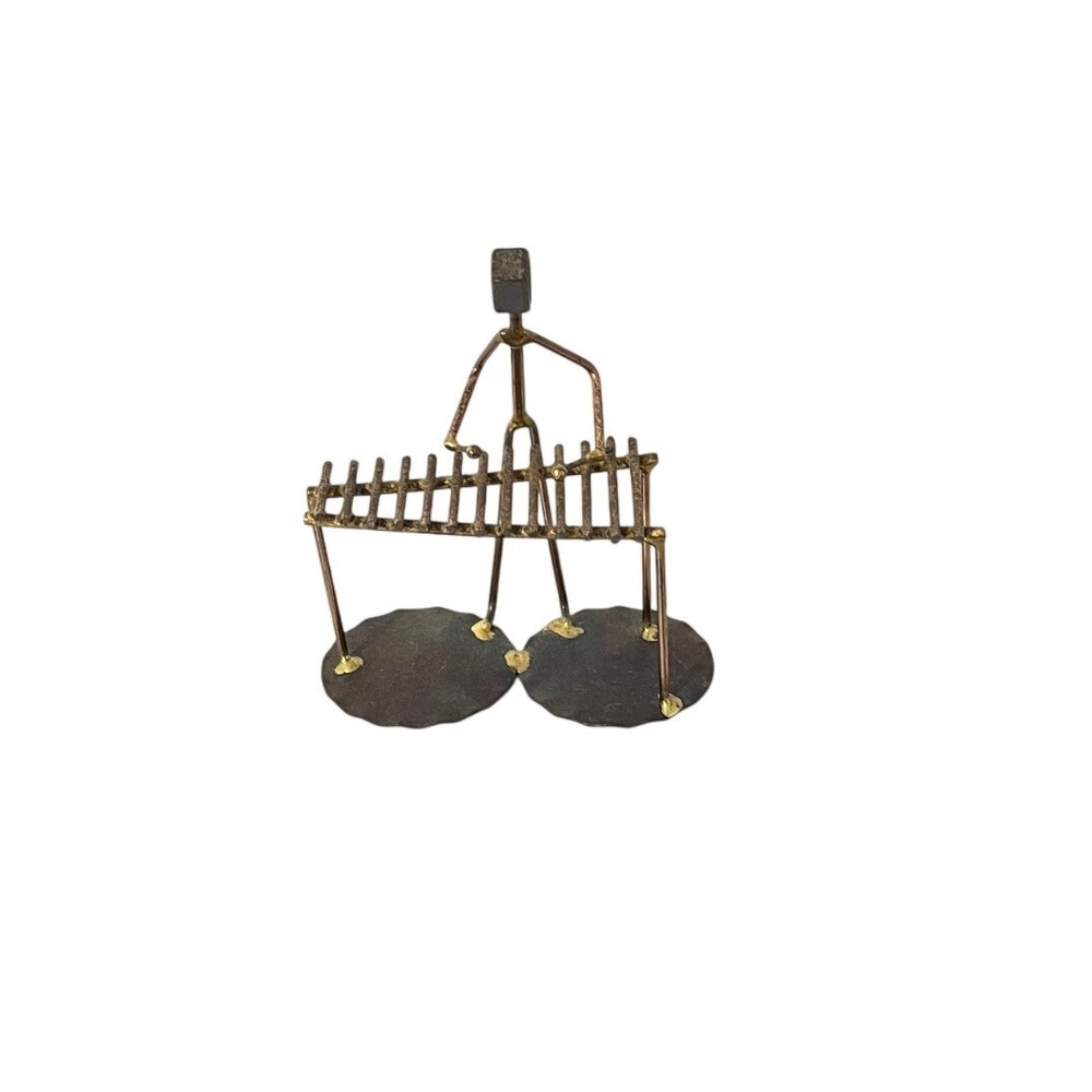 Handmade Metal Xylophone Player Musician Figurine Bronze Tone Industrial Art 5"